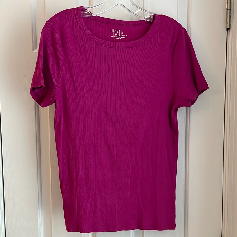 Time and Tru Women's Fuchsia Pink Ribbed Stretch Top L NWOT